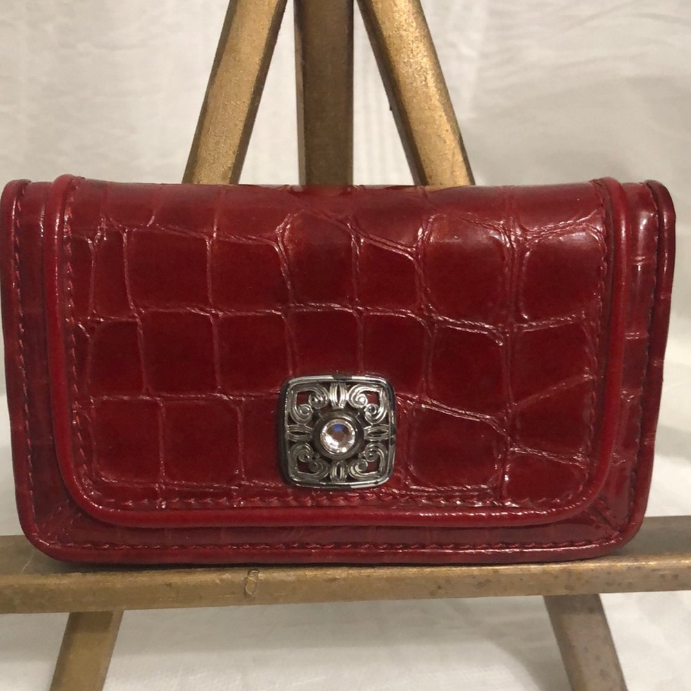 Brighton Red Croc-Embossed Leather Wallet with Silver Accent